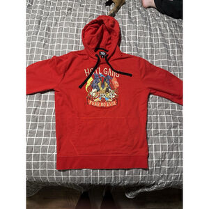 Hustle Gang Red Pullover Hoodie Medium Fear No Evil Graphic Sweatshirt